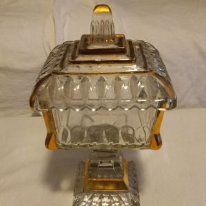 Vintage Jeannette Glass large pedestal lidded candy dish